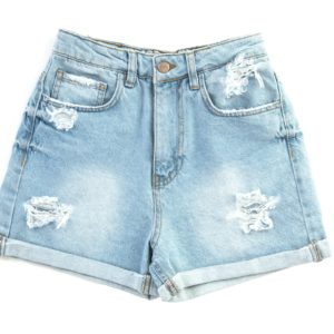 blue denim shorts on white surface
